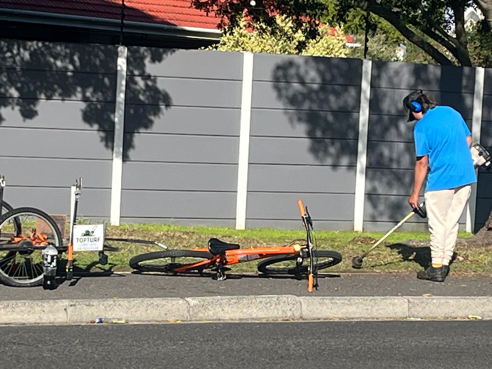Lawn mowing equipment in use